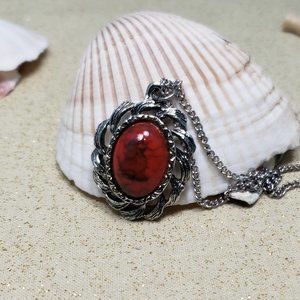 Vintage faux red turquoise cabochon necklace